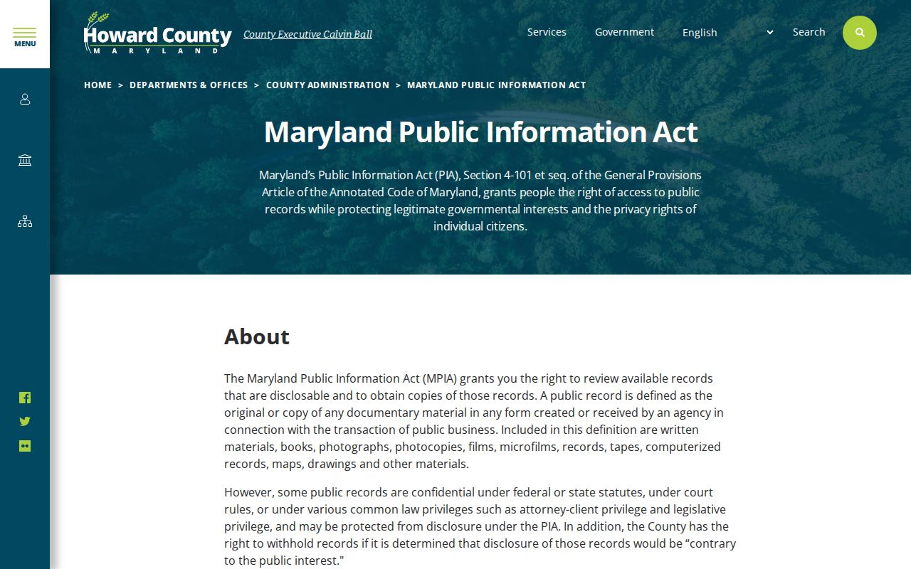 Howard County released inmate record request page